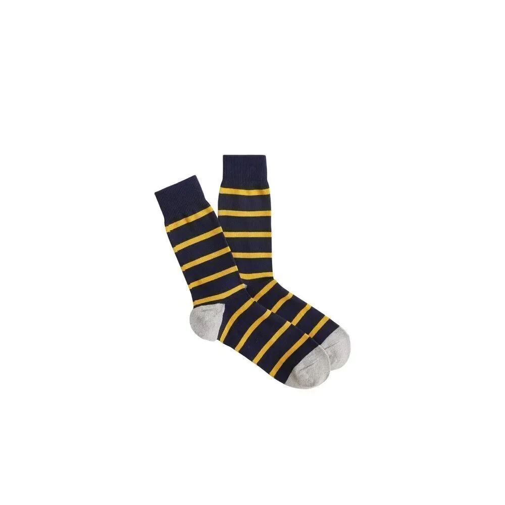J.Crew Men’s Navy Yellow Striped Crew Socks Cotton Blend New With Tags